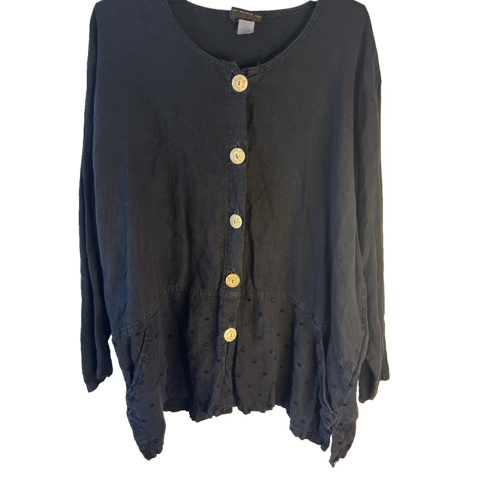 Vtg Linen Liz & Jane Lagenlook Faded Black Tunic Oversized One Size Women Boho